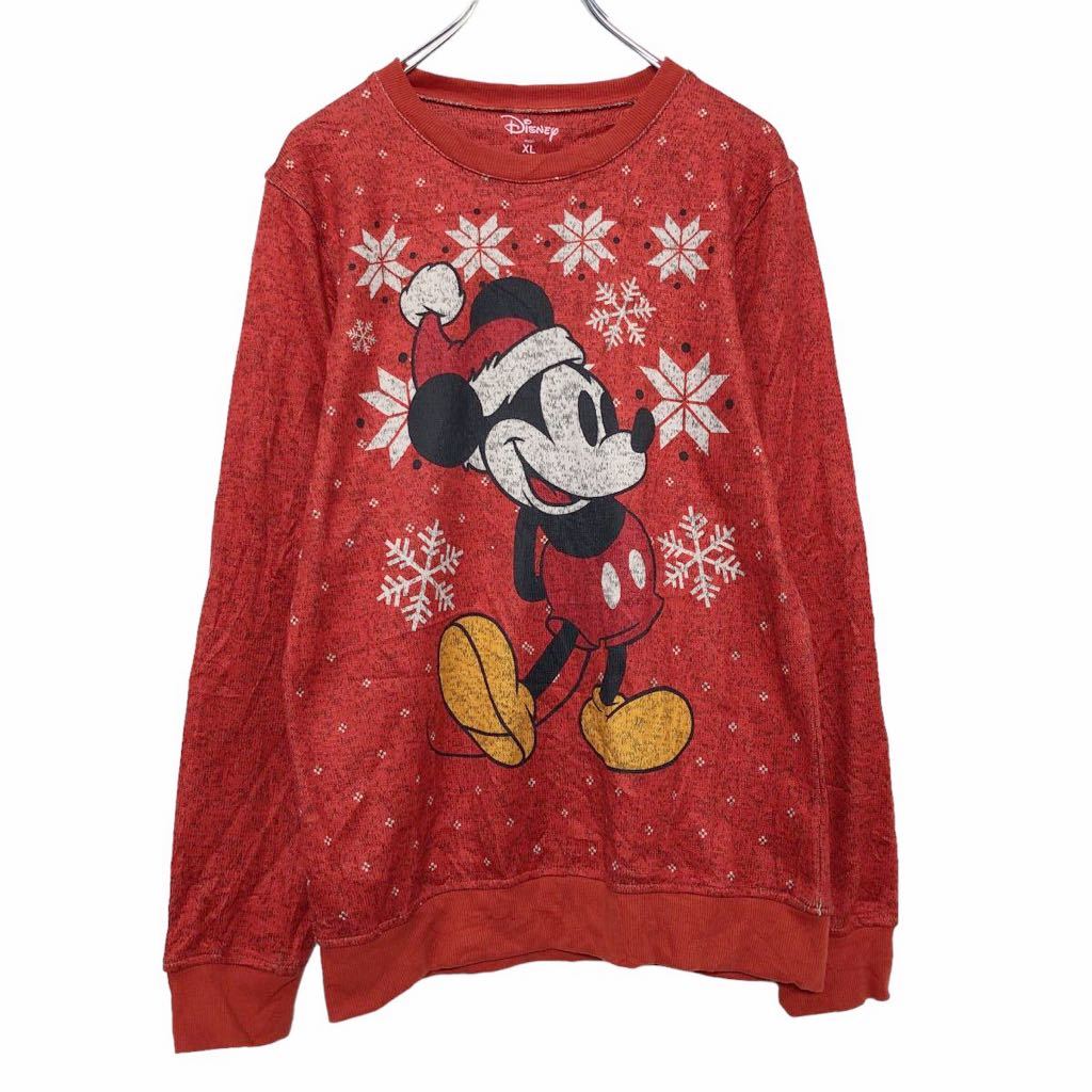【中古】【古着】 Disney ニット セーター XL レッド ホワイト ブラック ディズニー ミッキー サンタ帽子 雪の結晶 古着卸 アメリカ仕入 a509-6024のサムネイル