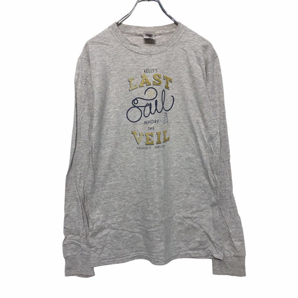 【中古】【古着】 FRUIT OF THE LOOM 長袖 プリント Tシャツ S ライトグレー ブルー イエロー メキシコ製 LASTVEIL 古着卸 アメリカ仕入 a509-6034