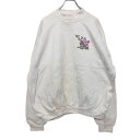 【中古】【古着】 MARSHLANDS ロゴ スウェット トレーナー レディース XL ホワイト パープル グリーン 花 刺繍 プリント 古着卸 アメリカ仕入 a510-5353