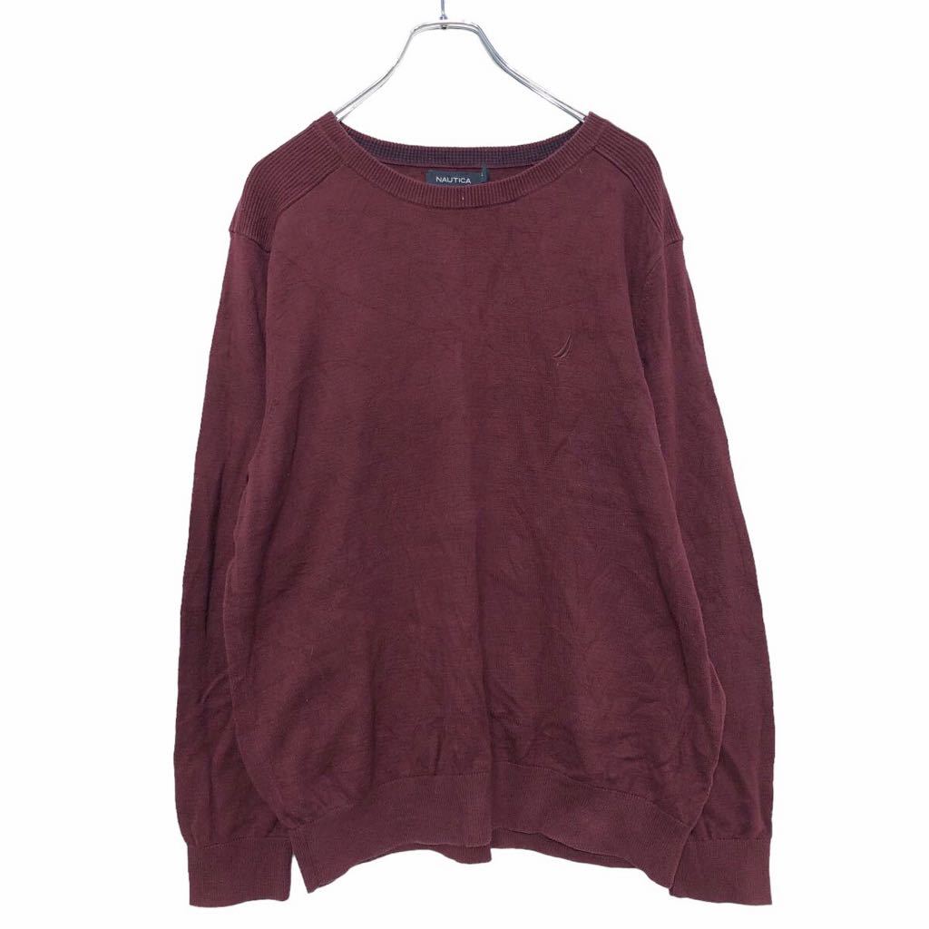 【中古】【古着】 NAUTICA コットン ニット セーター L ワインレッド ノーティカ ロゴ ハイゲージ 古着卸 アメリカ仕入 a510-5480