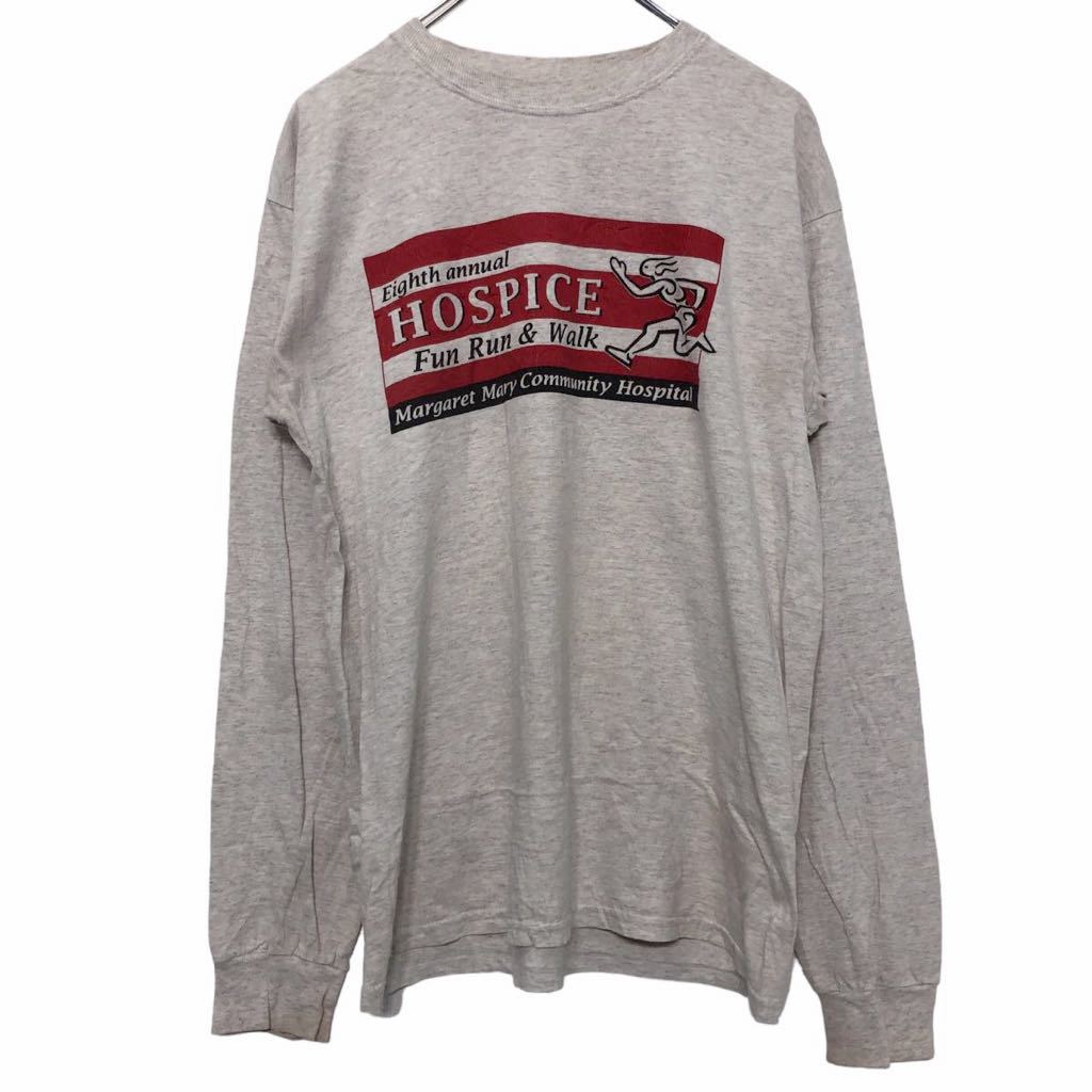 【中古】【古着】 GILDAN 長袖 プリント Tシャツ M ライトグレー レッド ブラック ギルダン メキシコ製 バックプリント ロンT 古着卸 アメリカ仕入 a510-5484