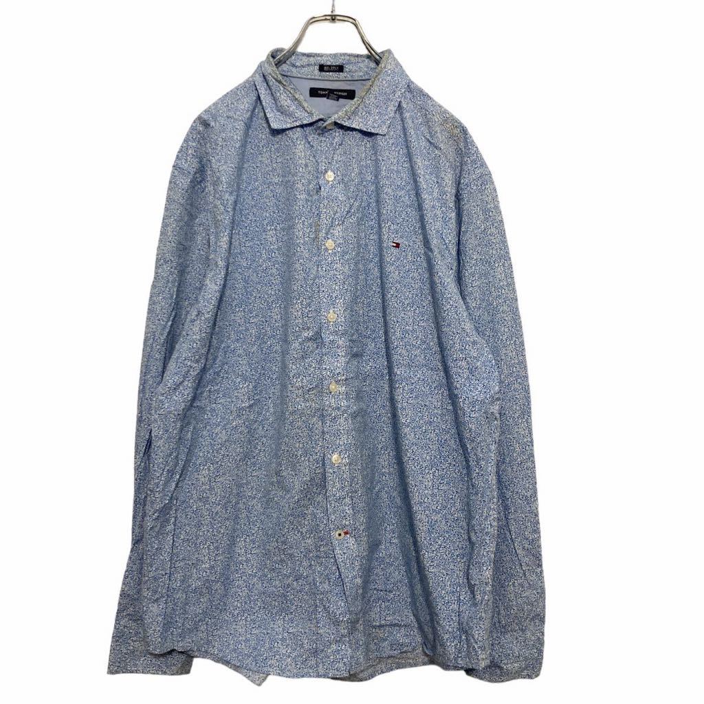【中古】【古着】 TOMMY HILFIGER 総柄 長袖 シャツ XL ブルー トミーヒルフィガー 古着卸 アメリカ仕入 a510-5746