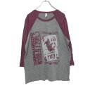 【中古】【古着】 CANVAS 八部丈 プリント Tシャツ L パープルレッド ライトグレー キャンバス ラグラン カウボーイ ロンT 古着卸 アメリカ仕入 a...