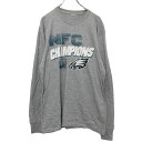 【中古】【古着】 長袖 プリント Tシャツ XL〜 ライトグレー グリーン ホワイト NFC スーパーボウル ロンT ロングTシャツ 古着卸 アメリカ仕入 a5...