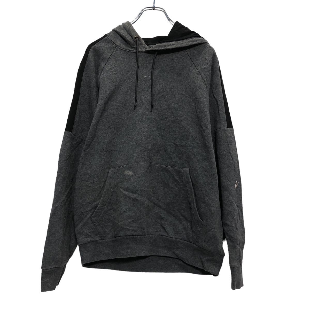 【中古】【古着】 PREMIUM FLEECE 無地 スウェット パーカー S グレー ブラック 裏起毛 フーディー ポ..