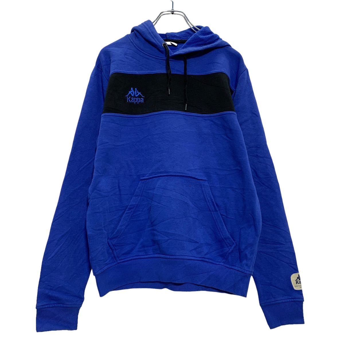 【中古】【古着】 kaapa ロゴ スウェット パーカー M ブルー ブラック カッパ 裏起毛 フーディー ポケット 古着卸 アメリカ仕入 a511-5..