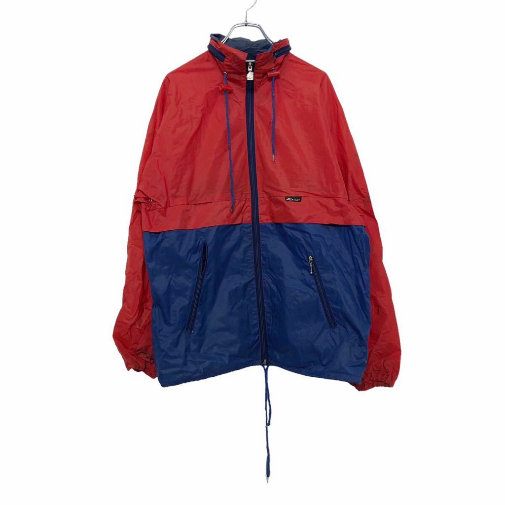 【中古】【古着】 ナイロン ジャケット M～ レッド ブルー フーディ ジップアップ ウィンドウブレーカー 古着卸 アメリカ仕入 a511-5253
