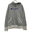 【中古】【古着】 champion ロゴ スウェット パーカー L グレー ネイビー チャンピオン 裏起毛 フーディー 古着卸 アメリカ仕入 a511-5317