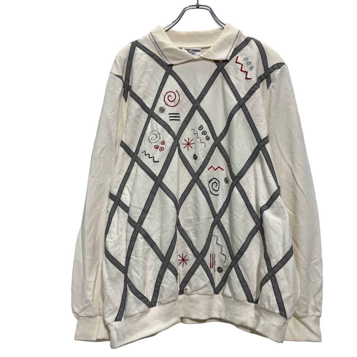 【中古】【古着】 ALFRED DUNNER 襟付き ロゴ スウェット トレーナー 2X ホワイト ブラック ボタン 古着卸 アメリカ仕入 a511-5484