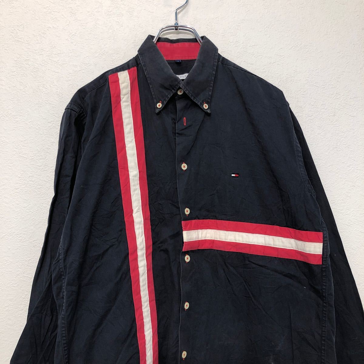 【中古】【古着】 TOMMY HILFIGER シャツ ジャケット M ブラック レッド ホワイト トミーヒルフィガー ボーダー 薄手 古着卸 アメリカ仕入 a511-5850