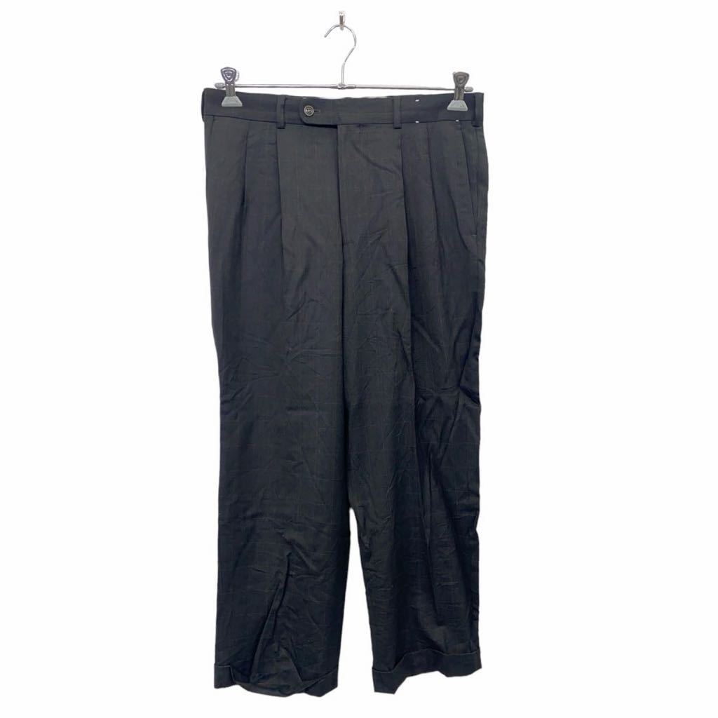 【中古】【古着】 スラックスパンツ W34 タック入り ブラック チェック柄 古着卸 アメリカ仕入 2312-64