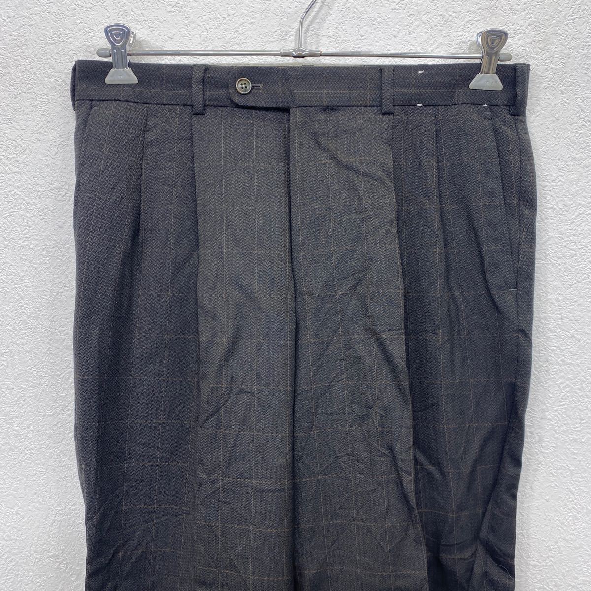 【中古】【古着】 スラックスパンツ W34 タック入り ブラック チェック柄 古着卸 アメリカ仕入 2312-64