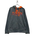 【中古】【古着】 champion プリント スウェット パーカー M グレー オレンジ チャンピオン 裏起毛 フーディー 古着卸 アメリカ仕入 a512-52...