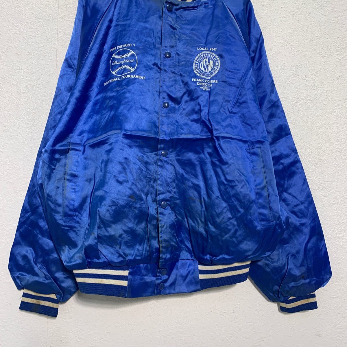 【中古】【古着】 ナイロン スタジャン XL ブルー ホワイト ビッグサイズ ポケット 古着卸 アメリカ仕入 a601-5119