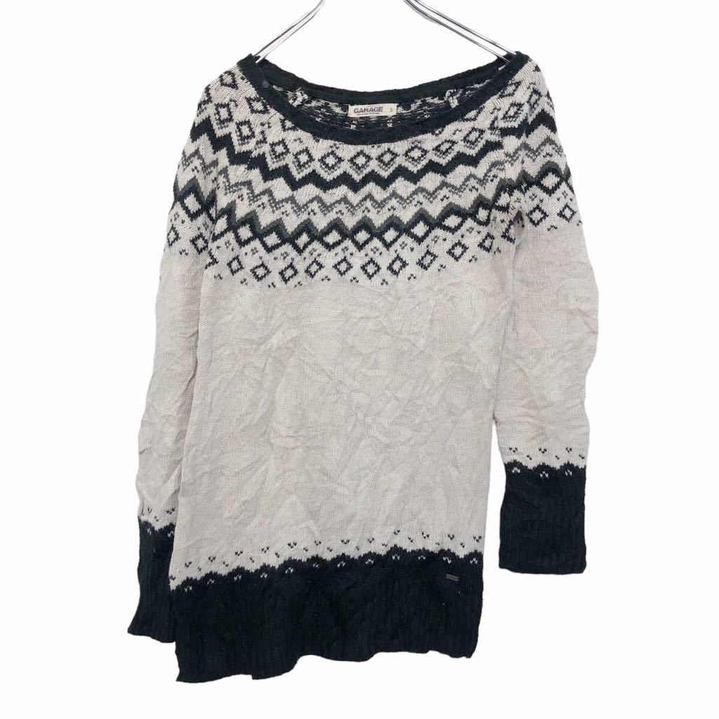 【中古】【古着】 GARAGE ニット セーター S ホワイト ブラック グレー ガレージ ノルディック 古着卸 アメリカ仕入 a601-5164