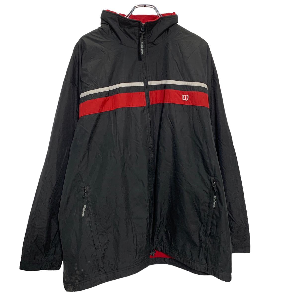 【中古】【古着】 ジップアップ ナイロン ジャケット XL ブラック レッド ホワイト ビッグサイズ ポケット 古着卸 アメリカ仕入 a601-5245
