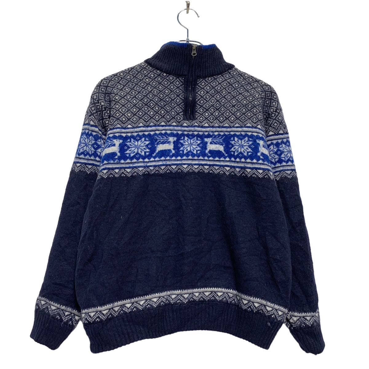 【中古】【古着】 ハーフジップ ニット セーター M ブルー ネイルー ブラック モックネック 古着卸 アメリカ仕入 a601-5246