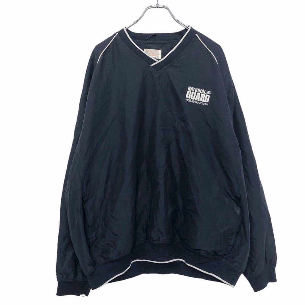【中古】【古着】 プルオーバー ジャケット XL～ ネイビー ホワイト 刺繍 Vネック 古着卸 アメリカ仕入 a601-5470