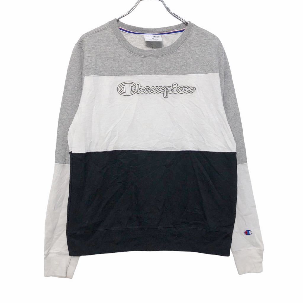 【中古】【古着】 Champion ロゴ スウェット トレーナー M ホワイト ライトグレー ブラック チャンピオン 裏起毛 古着卸 アメリカ仕入 a601-5834