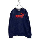 【中古】【古着】 PUMA プリント スウェット トレーナー M ネイビー プーマ 裏起毛 ロゴ 古着卸 アメリカ仕入 a601-6076