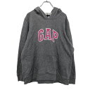 【中古】【古着】 GAP プリント スウェット パーカー XL ライトグレー ピンク ホワイト ギャップ ロゴ 古着卸 アメリカ仕入 a601-6088