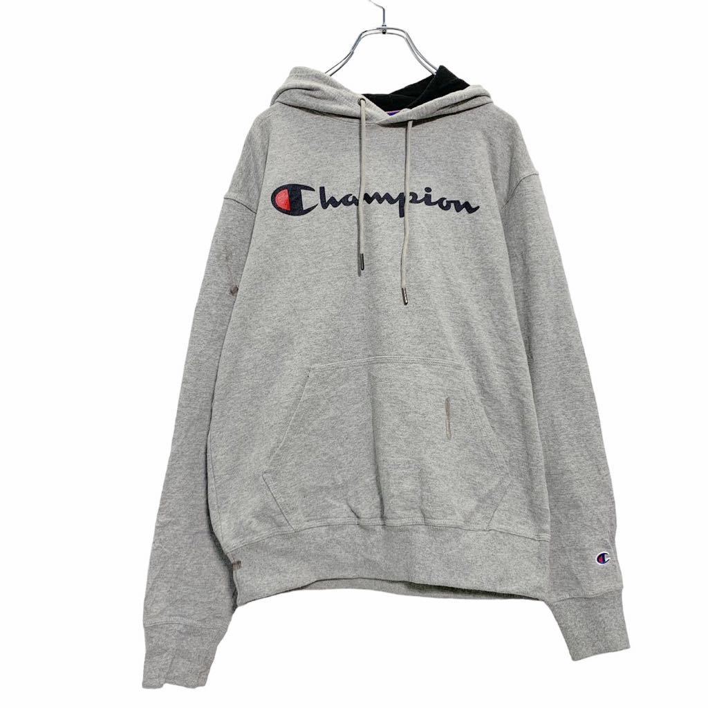 【中古】【古着】 champion ロゴ スウェット パーカー M グレー ブラック レッド チャンピオン 裏起毛 古着卸 アメリカ仕入 a601-6169(4)