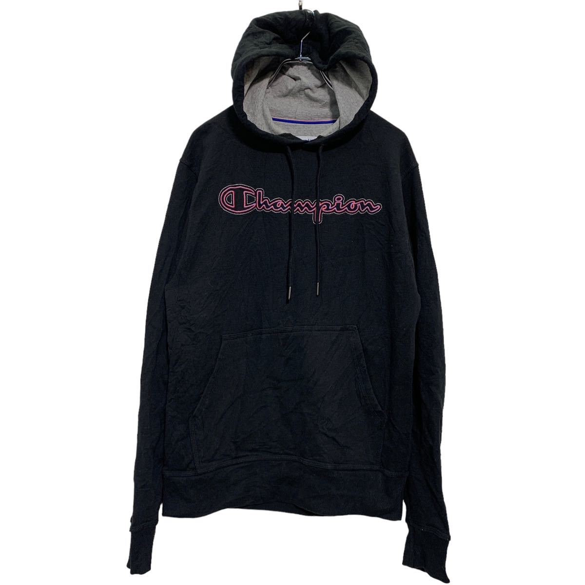 【中古】【古着】 Champion ロゴ スウェット パーカー S ブラック チャンピオン 裏起毛 プルオーバー 刺繍 ポケット 古着卸 アメリカ仕入 a601-6466