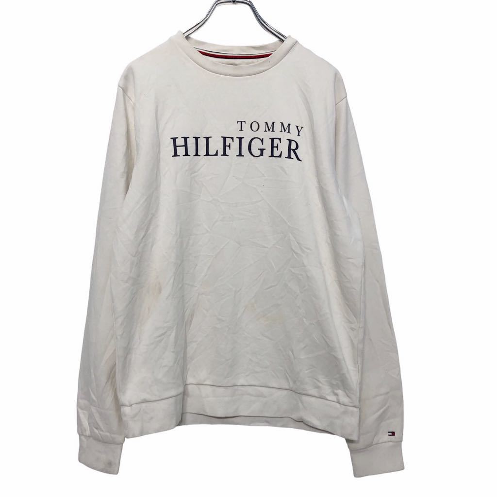 【中古】【古着】 TOMMY HILFIGER プリント スウェット トレーナー M ホワイト ブラック トミーヒルフィガー ロゴ 古着卸 アメリカ仕入 a601-6459
