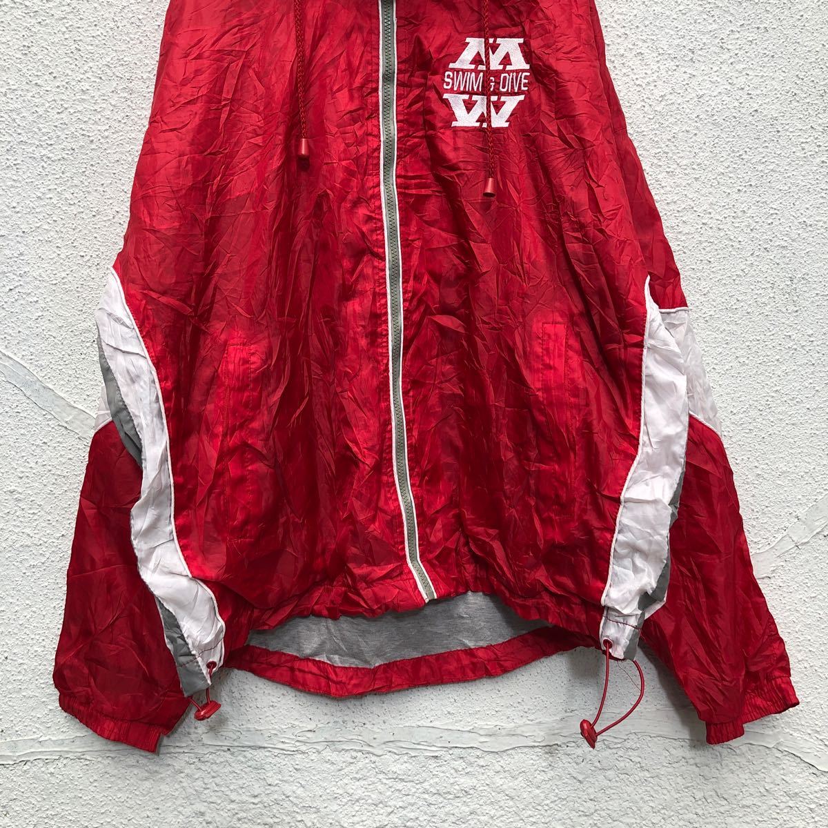 【中古】【古着】 GTM ナイロン ジャケット XL レッド ホワイト ジップアップ ロゴ ポケット 古着卸 アメリカ仕入 a601-6480