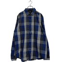 【中古】【古着】 ALFANI 長袖 チェック シャツ L ブルー ブラック グレー アルファニ 袖ロールアップ 古着卸 アメリカ仕入 a601-6653