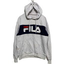 【中古】【古着】 FILA プリント スウェット パーカー S ホワイト ネイビー フィラ 裏パイル ロゴ 配色切替 古着卸 アメリカ仕入 a601-6740(4)