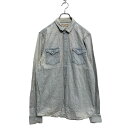 【中古】【古着】 Burning Palms 長袖 デニムシャツ M ライトブルー バーニングパルム スナップボタン 2ポケット 古着卸 アメリカ仕入 a602-5429