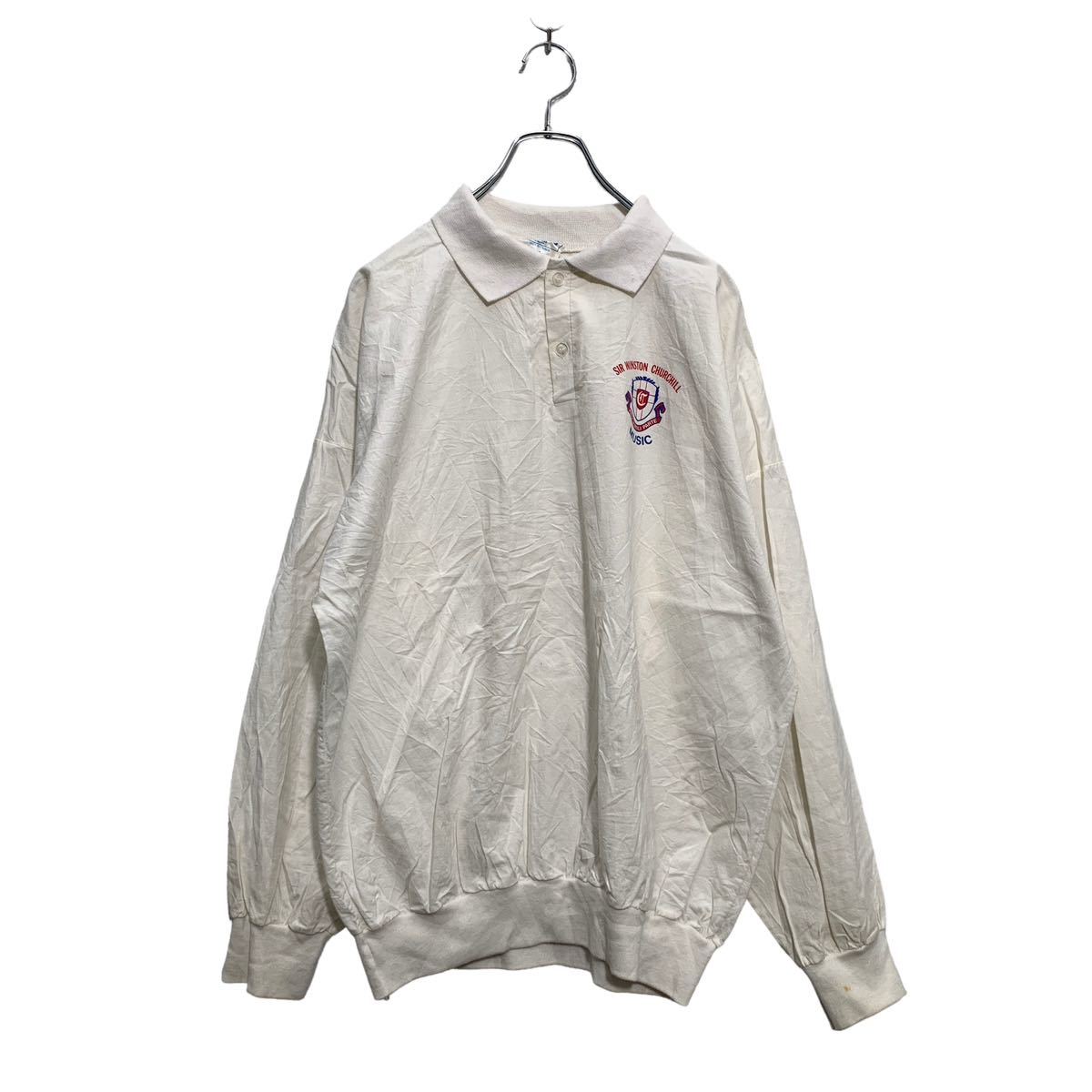 【中古】【古着】 INTRACAN ハーフボタン コットンジャケット L ホワイト カレッジロゴ MUSIC 薄手 シ..