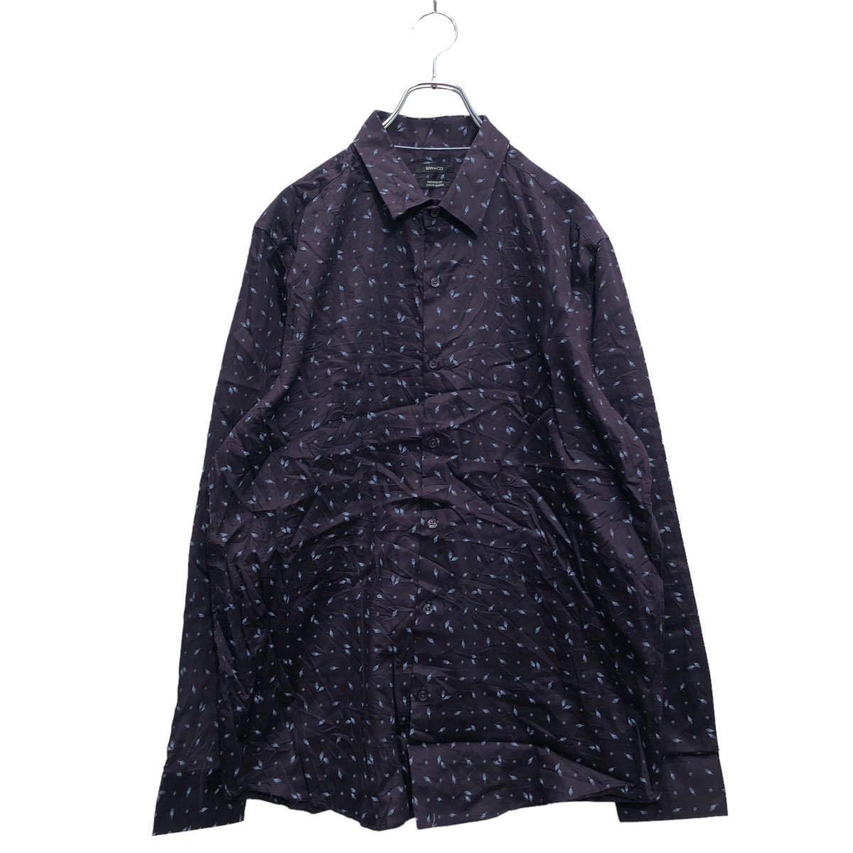 【中古】【古着】 RW&CO 長袖 柄シャツ XL ビッグサイズ ネイビー リーフ柄 総柄 スリムフィット タグ付き 古着卸 アメリカ仕入 a602-5524