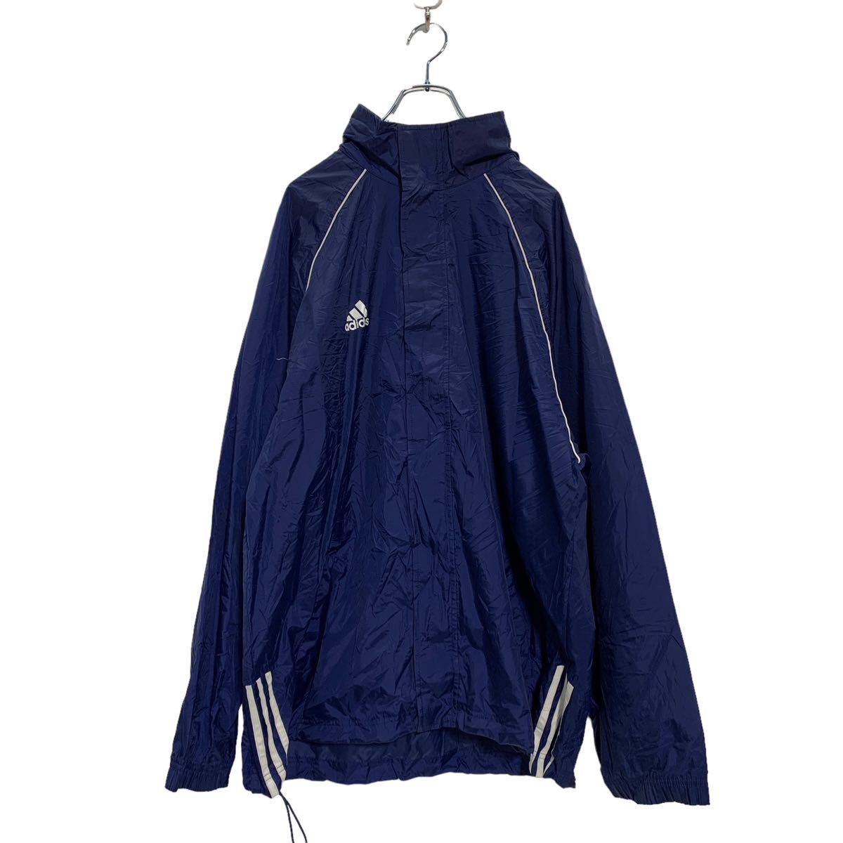 【中古】【古着】 adidas ジップアップ ナイロンジャケット 2XL~ ネイビー アディダス ビッグサイズ フード収納 古着卸 アメリカ仕入 a602-5570