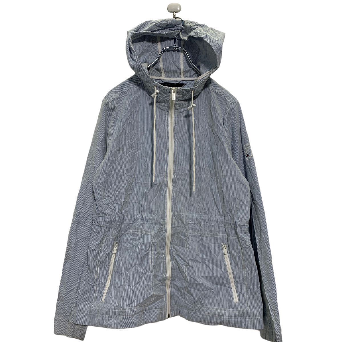 【中古】【古着】 TOMMY HILFIGER ジップアップ パーカー L～ レディース ライトブルー ストライプ トミーヒルフィガー 古着卸 アメリカ仕入 a602-5571