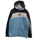 【中古】【古着】 adidas プリント スウェット パーカー 160～ キッズ ライトブルー ネイビー グレー アディダス 古着卸 アメリカ仕入 a602-5709