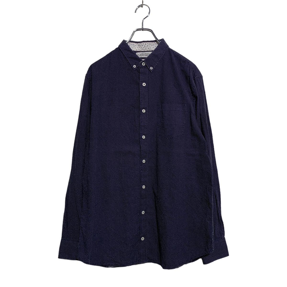 【中古】【古着】 EVERY WHERE 長袖 柄シャツ L ネイビー ボタンダウン スリムフィット ドット柄 水玉 古着卸 アメリカ仕入 a602-6058