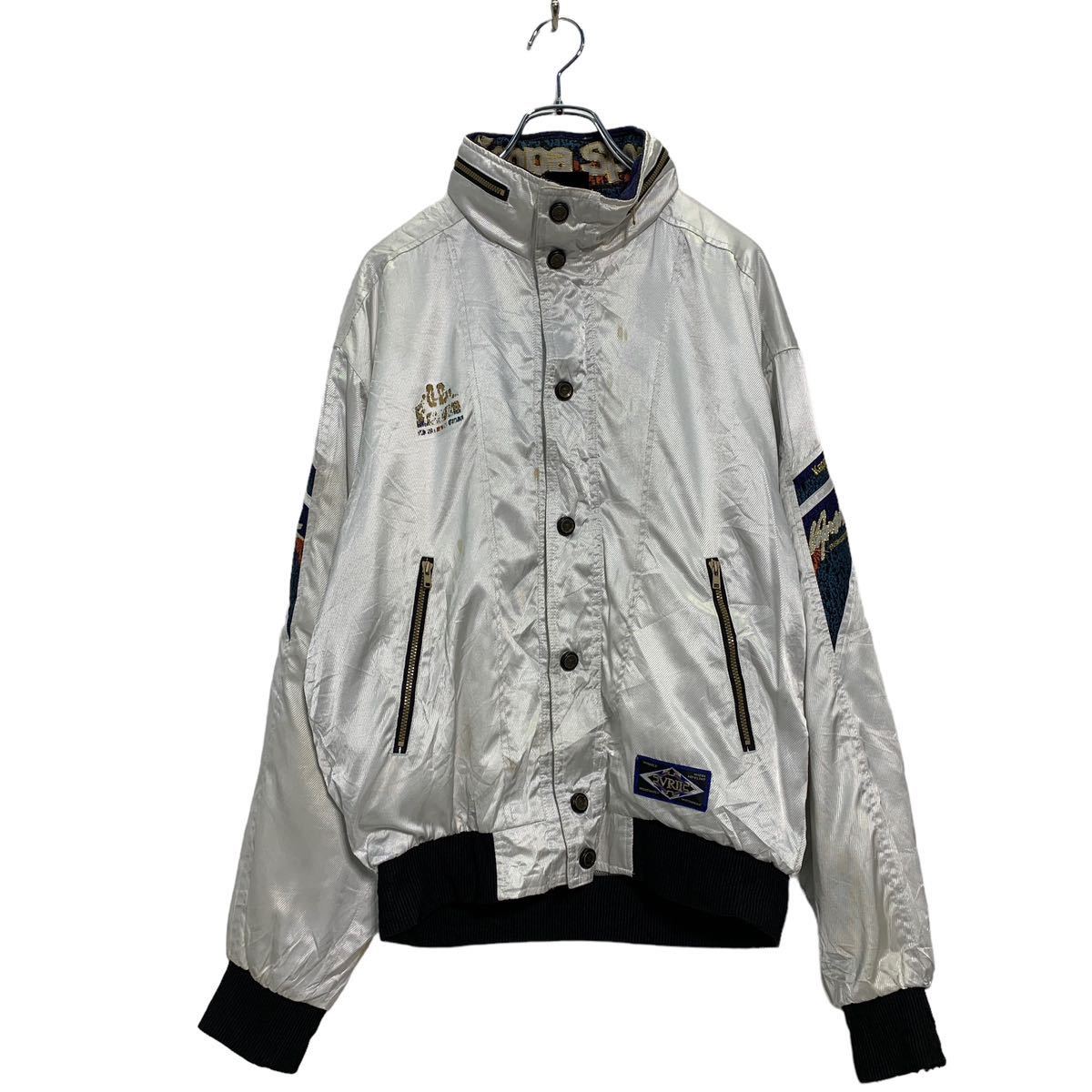 【中古】【古着】 Kappa ジップアップ ジャケット L ホワイト カッパ フード収納 ロゴデザインボタン ゴールド刺繍 古着卸 アメリカ仕入 a602-6116