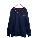【中古】【古着】 FILA Vネック スウェット トレーナー S レディース ネイビー レッド フィラ 裏起毛 襟ニット ロゴ 古着卸 アメリカ仕入 a602-6288