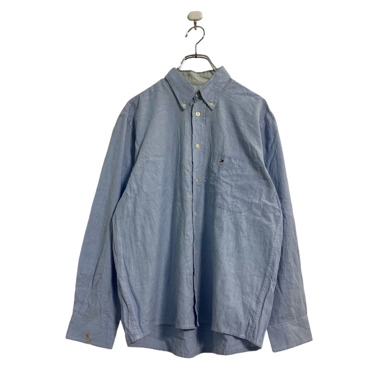 【中古】【古着】 TOMMY HILFIGER 長袖 無地シャツ M ライトブルー トミーヒルフィガー ボタンダウン ..