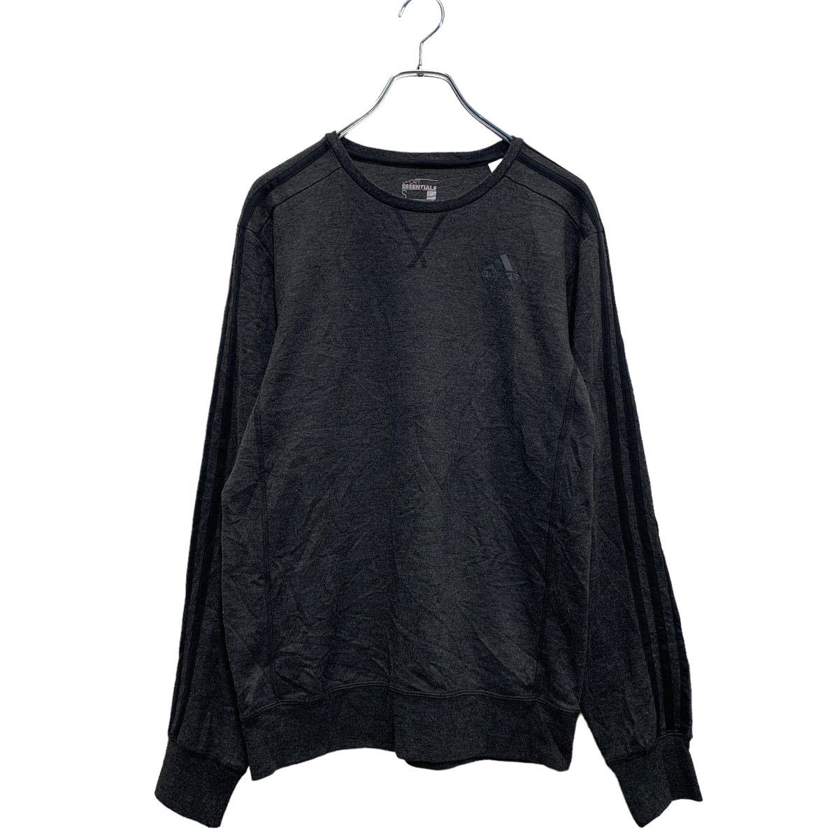 【中古】【古着】 adidas ロゴ スウェット トレーナー S ダークグレー アディダス 裏パイル 袖ライン クライマライト 古着卸 アメリカ仕入 a602-6355