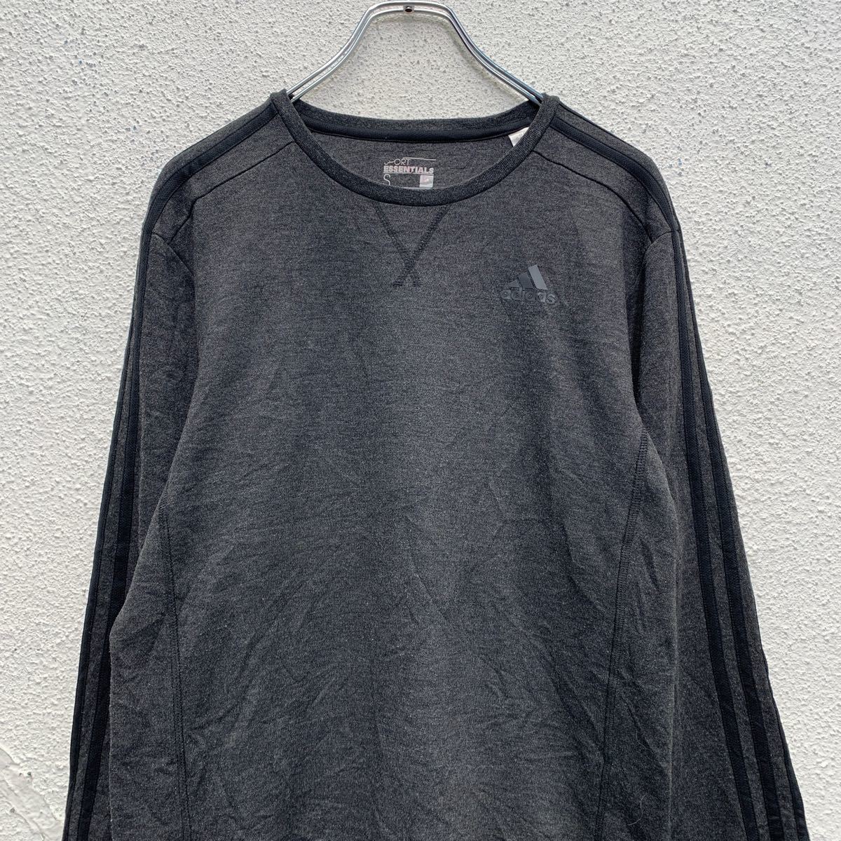 【中古】【古着】 adidas ロゴ スウェット トレーナー S ダークグレー アディダス 裏パイル 袖ライン クライマライト 古着卸 アメリカ仕入 a602-6355