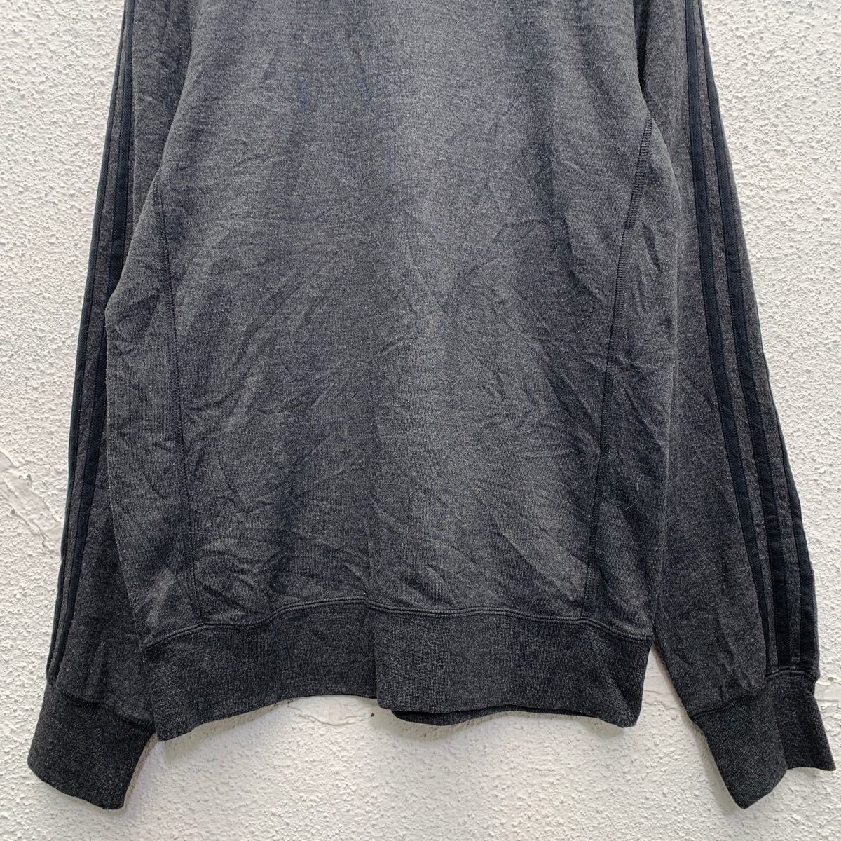 【中古】【古着】 adidas ロゴ スウェット トレーナー S ダークグレー アディダス 裏パイル 袖ライン クライマライト 古着卸 アメリカ仕入 a602-6355