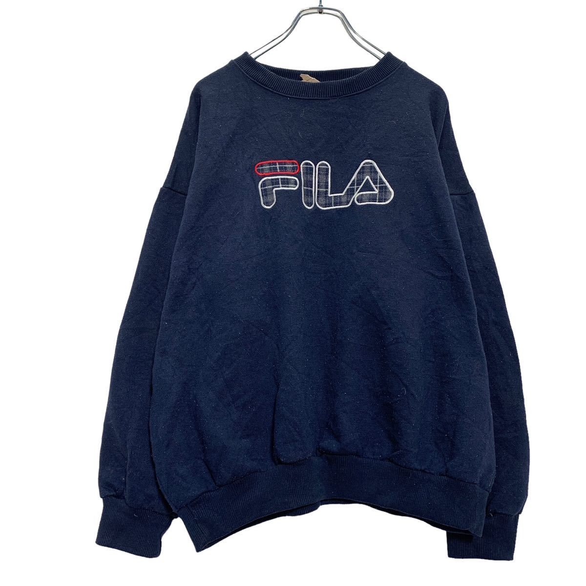 American Casual - 【中古】【古着】 FILA ロゴ スウェット トレーナー XL ネイビー ホワイト フィラ ビッグサイズ 古着卸 アメリカ仕入 a603-5154