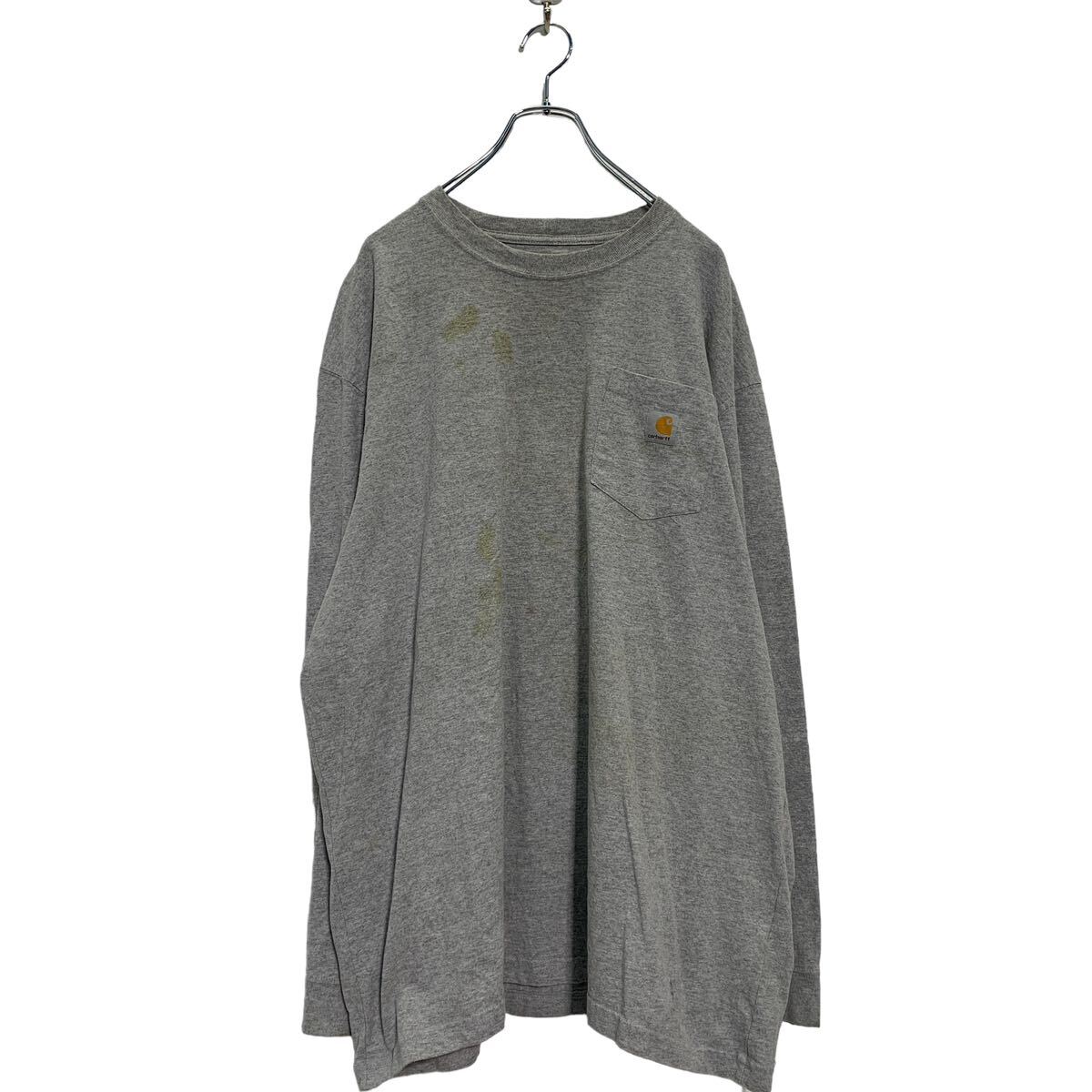 【中古】【古着】 carhartt 長袖 ロゴTシャツ 2XL グレー カーハート ビッグサイズ 無地 ポケット ロンT ロングTシャツ 古着卸 アメリカ仕入 a603-5467