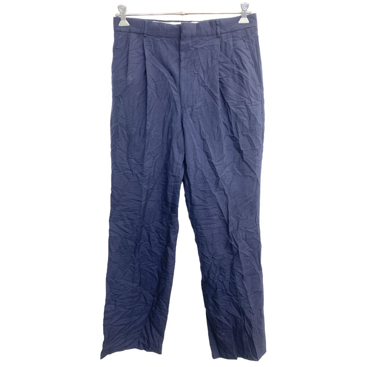 【中古】【古着】 スラックス W34 タックパンツ ネイビー 古着卸 アメリカ仕入 2403-659