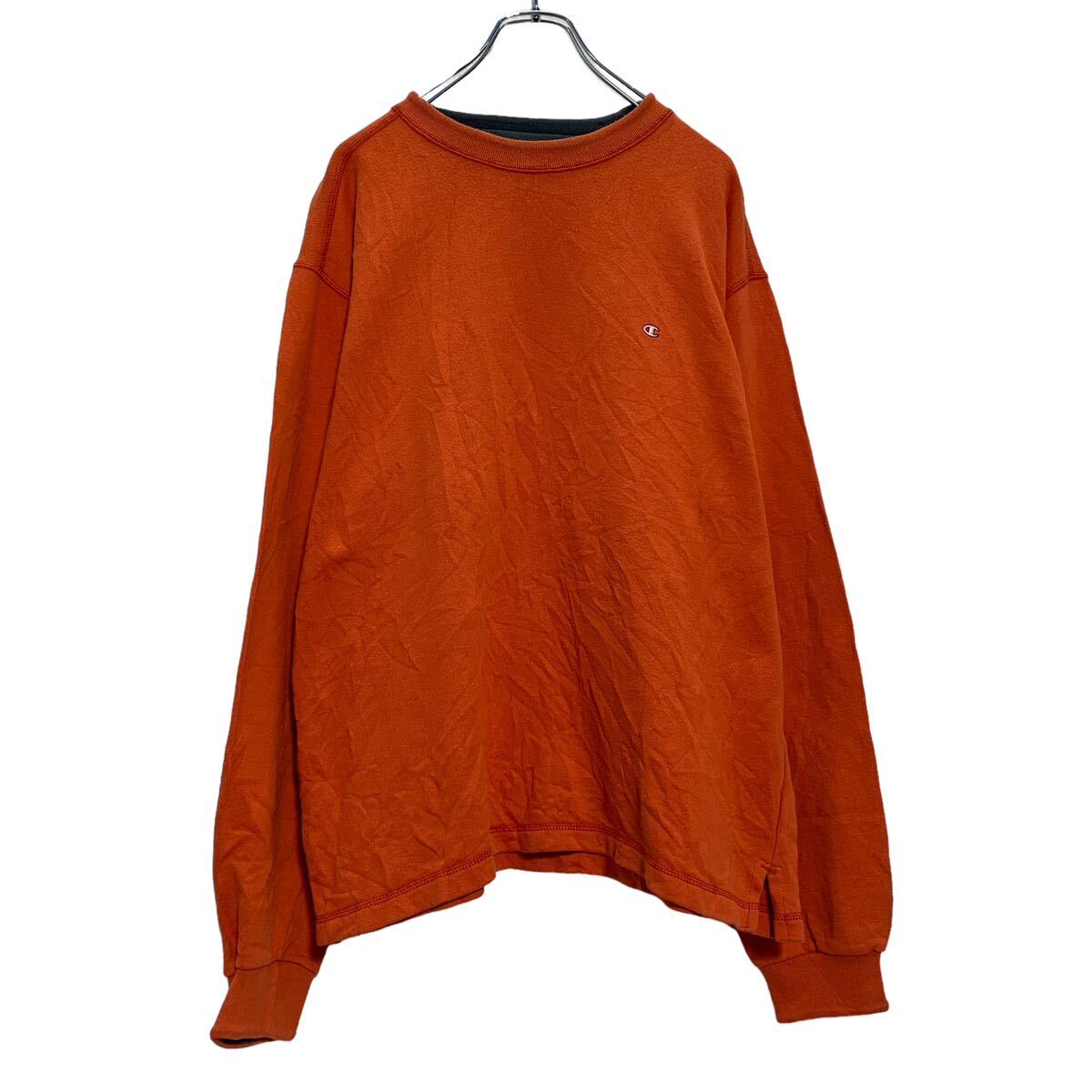 【中古】【古着】 Champion ロゴ スウェット トレーナー L オレンジ グレー チャンピオン 古着卸 アメリカ仕入 a603-5521