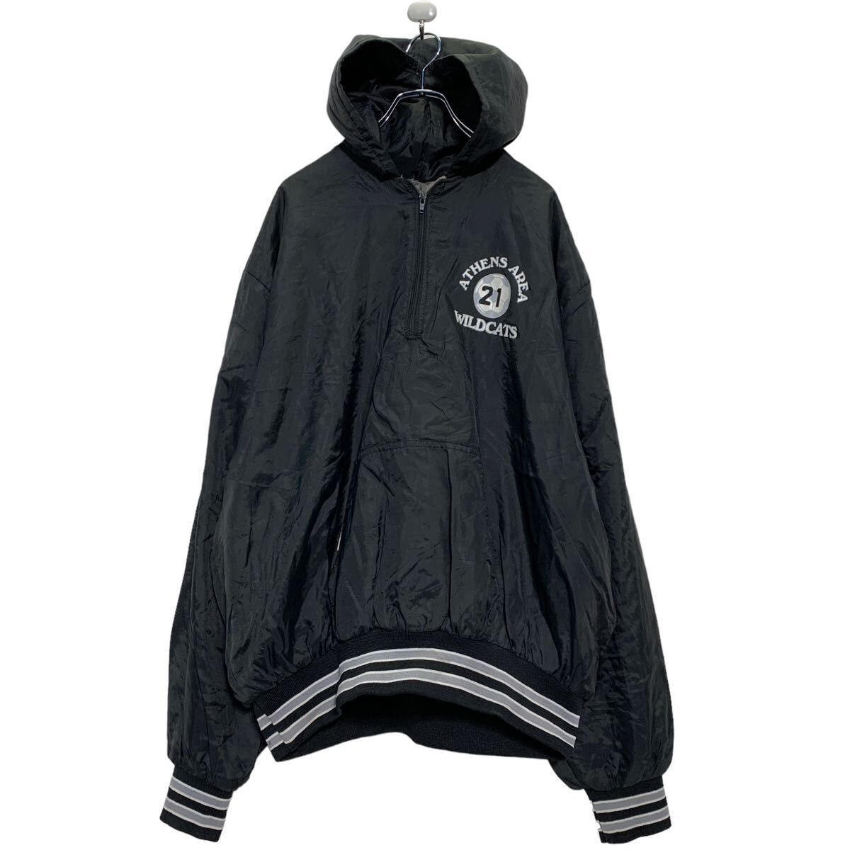 【中古】【古着】 Watkins SPORTING GOODS ハーフジップ ナイロンジャケット XL ブラック ビッグサイズ USA製 裏ボア 古着卸 アメリカ仕入 a603-5619