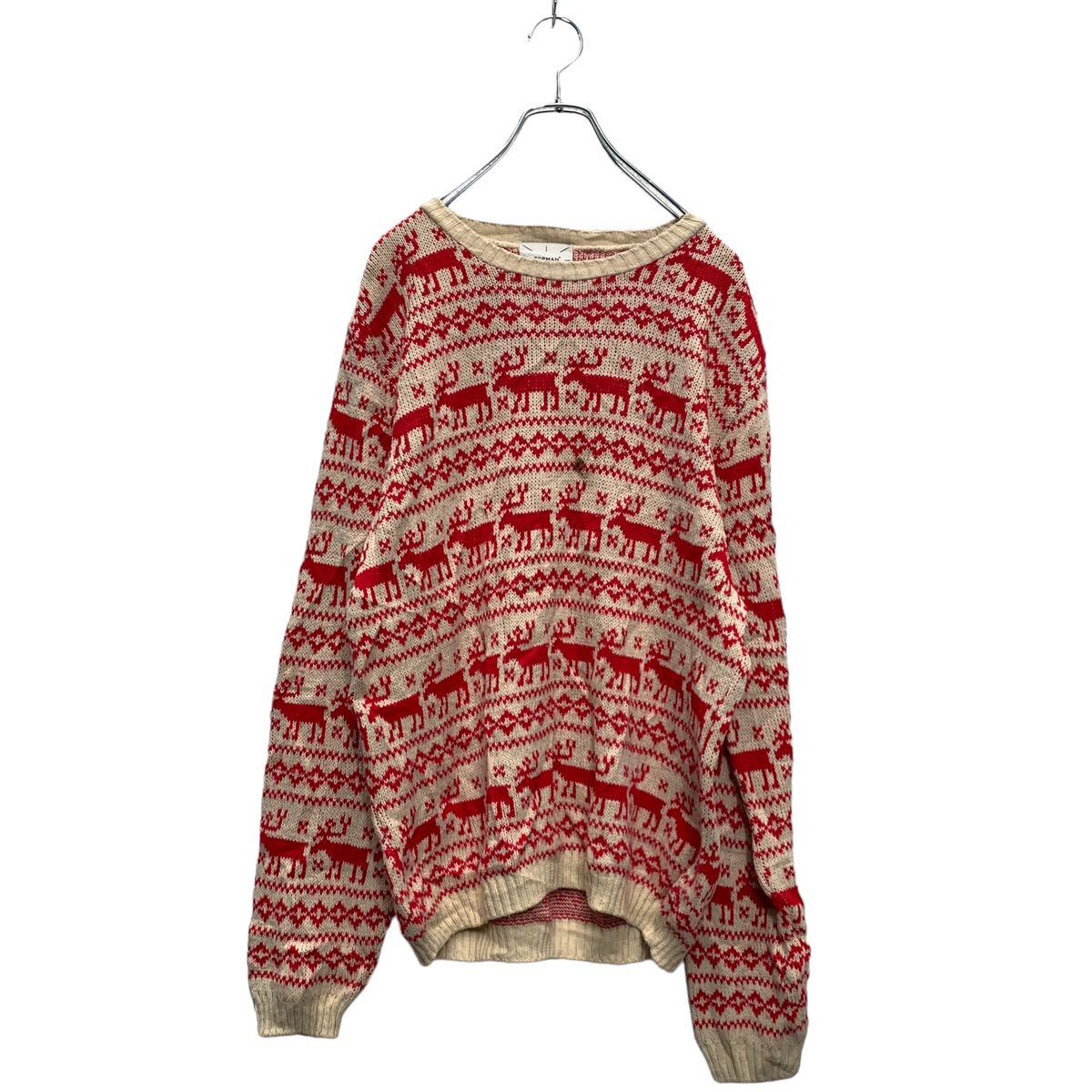 【中古】【古着】 TOP MAN ノルディック柄 アクリルニット セーター M アイボリー レッド トップマン UK製 古着卸 アメリカ仕入 a603-5774